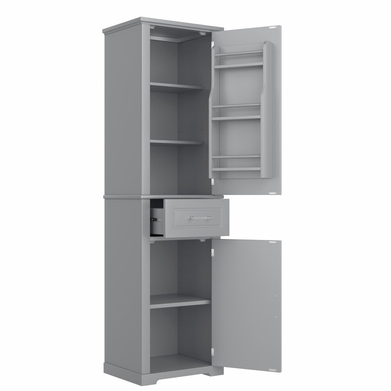 Armoire de rangement pour salle de bain, armoire de rangement autoportante avec tablette réglable, Gris