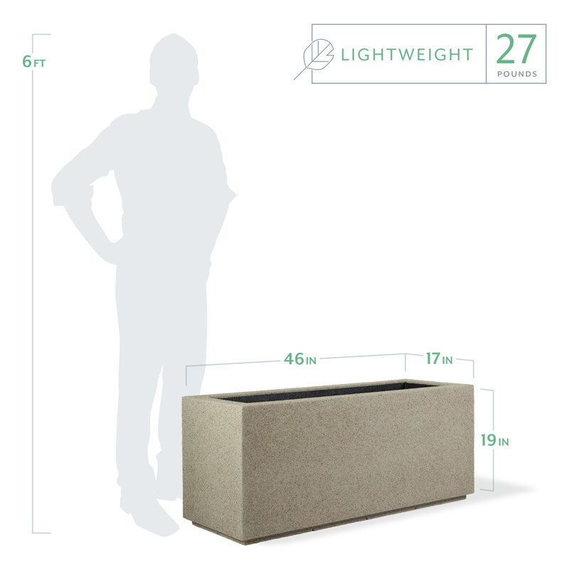 Milan Tall Polymer Box, Sandstone Granite, 19"H x 46"W x 17"D