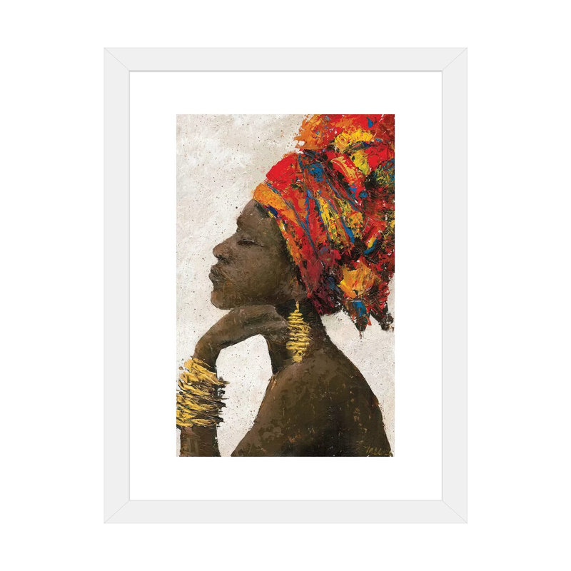 « Portrait of a Woman II » (bracelets or) par Marie Elaine Custer-reproduction d’art, Papier blanc, Blanc