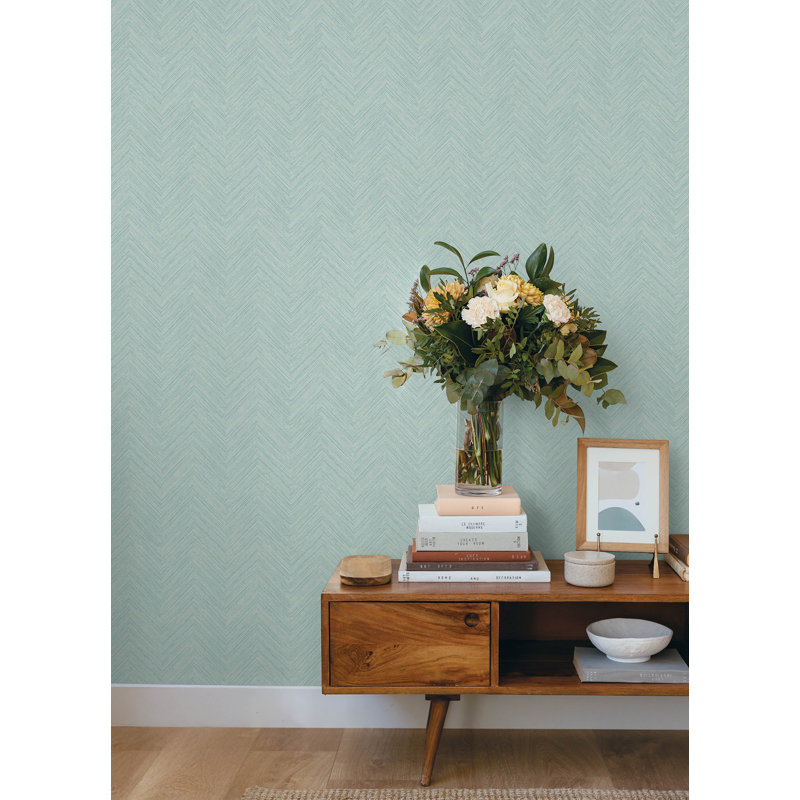 Papier peint Chevron en lin Aqua Caladesi, Aqua Blue
