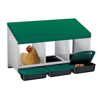 Boîte de nidification pour poulets, conception à roulettes à 3 compartiments pour collection d'œufs à grand volume et fixation murale facile avec pieds en métal