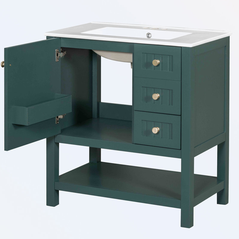 Omani 30'' Single Bathroom Vanity with Ceramic Top, Green