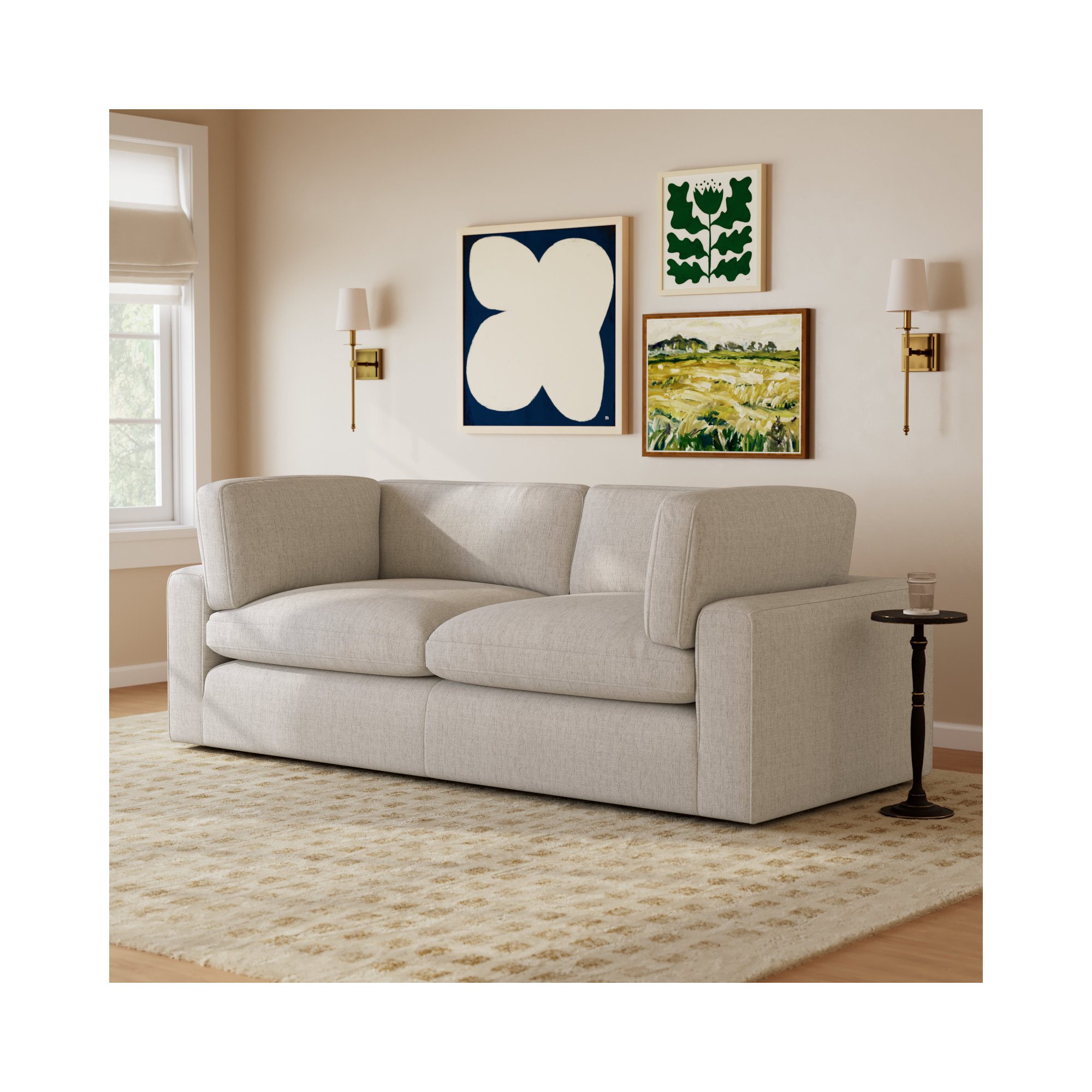 Capra 91'' Upholstered Sofa, Nathan Wheat Tweed