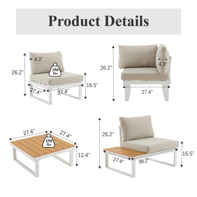 Ensemble de conversation en aluminium pour patio, Blanc