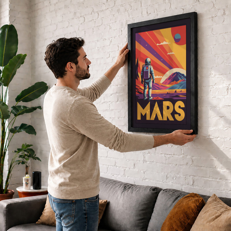 Postcard from Mars Retro - Framed Print, Black, A4 - 29.7 x 21.0 cm