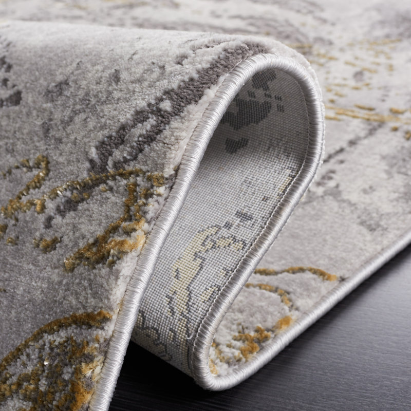 Prichard Abstract Gray/Gold Area Rug, Round 6'7"