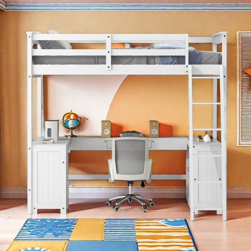 Jetmir Kids Loft Bed with Drawers, Full, White