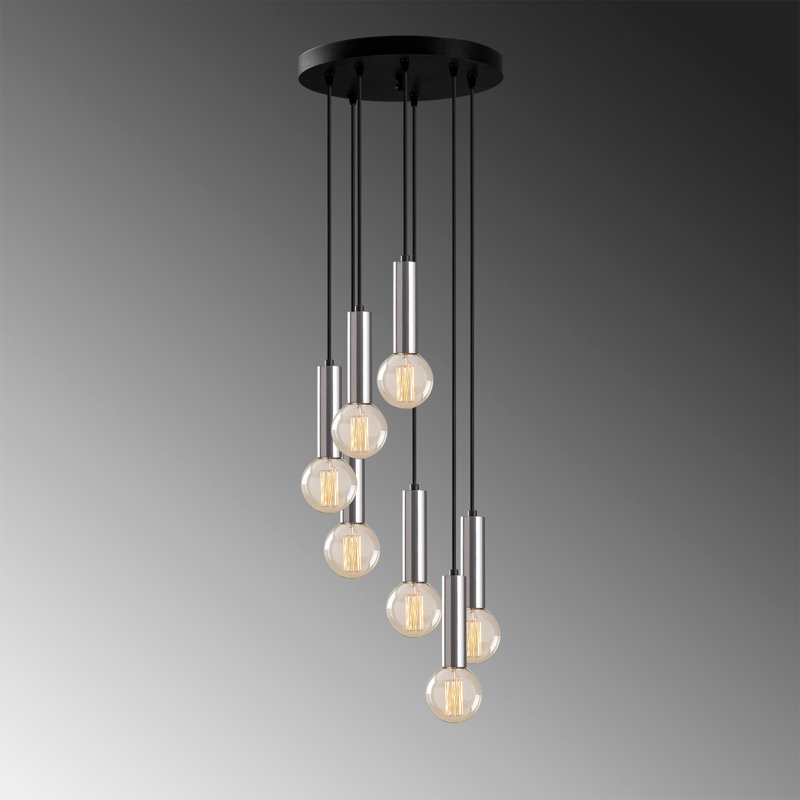 Stylish Scandinavian Chandelier, Silver Finish, 15.7 x 15.7 x 53.5 Inches | Metal Body, Adjustable Height, 40W Max, 7 x E27 Sockets | Perfect for Modern Living Rooms, Dining Areas, and Entryways