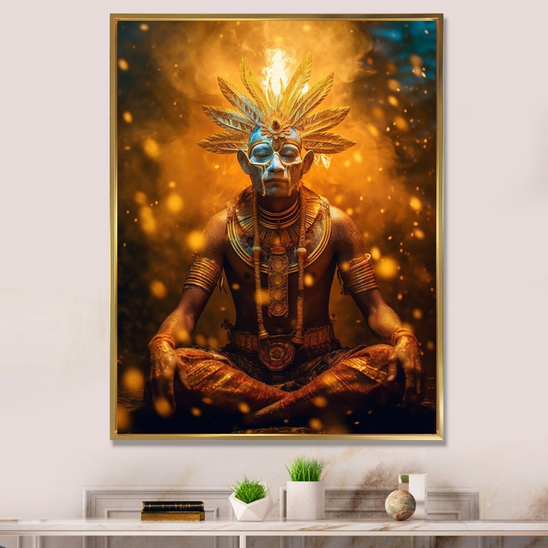 Impression sur toile Majestic Glam Shaman, Cadre flottant doré, H 32 po x l 16 po x P 1 po