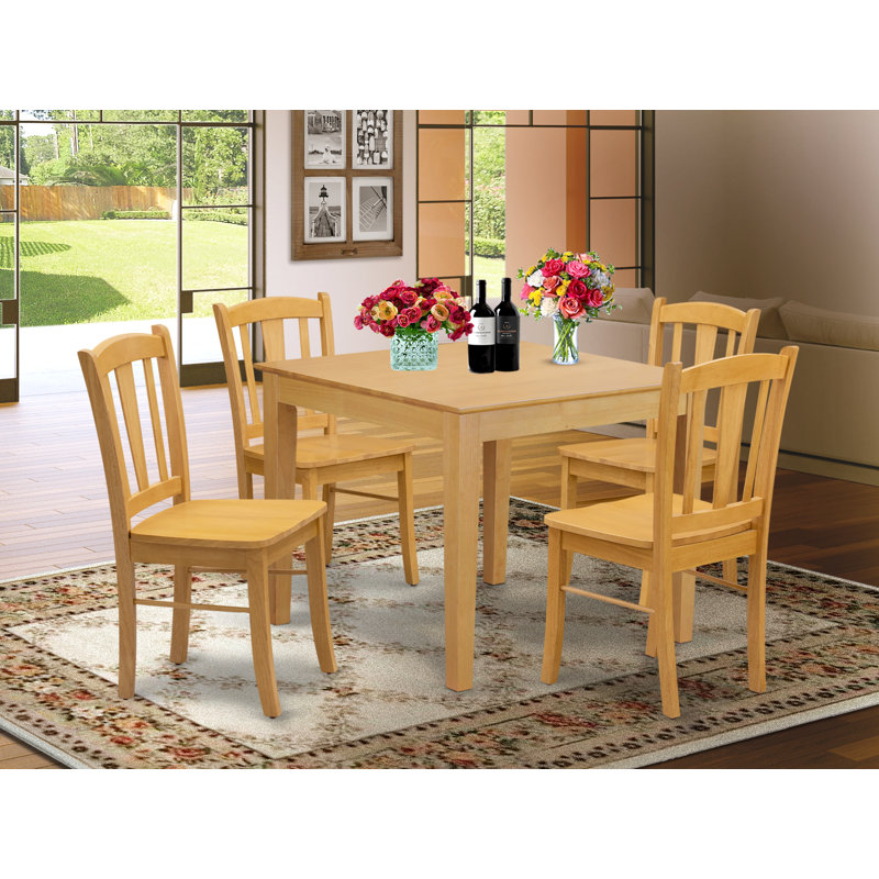 Ensemble de table de salle à manger moderne 5 pièces comprenant une table carrée en bois et 4 chaises de cuisine, chêne, 5