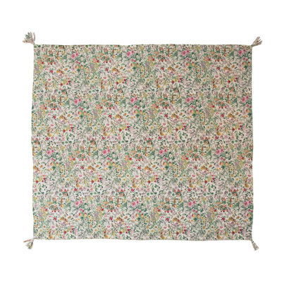 Jeté matelassé à motif floral, point Kantha et pampilles