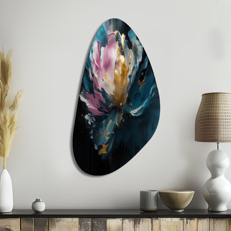 Clark - pivoines d'automne, art mural asymétrique en métal, H 39 po x l 21 po