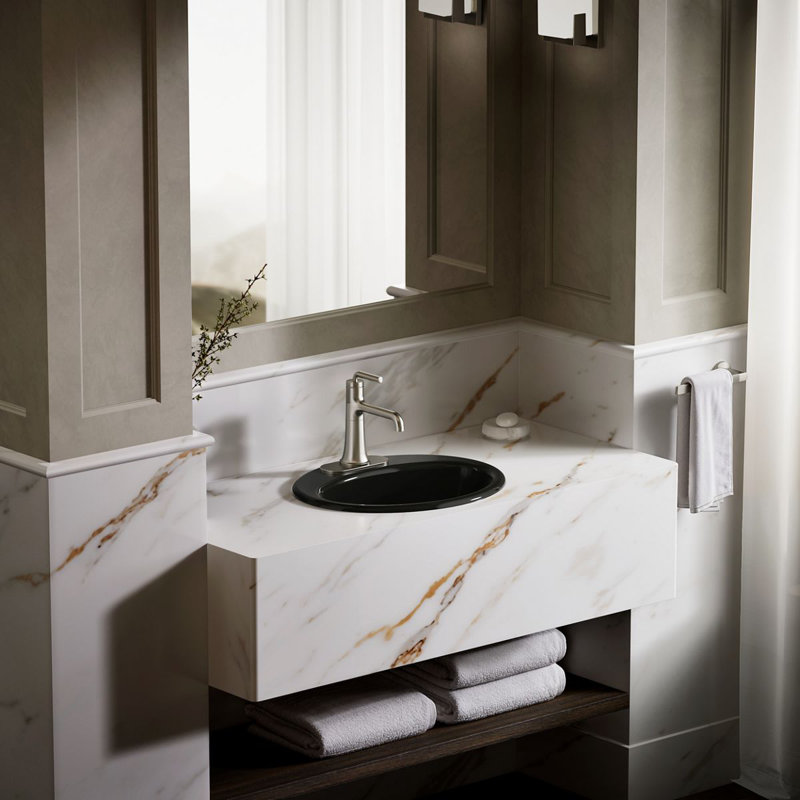 Farmington Metal Oval Drop-In Bathroom Sink with Overflow, Black