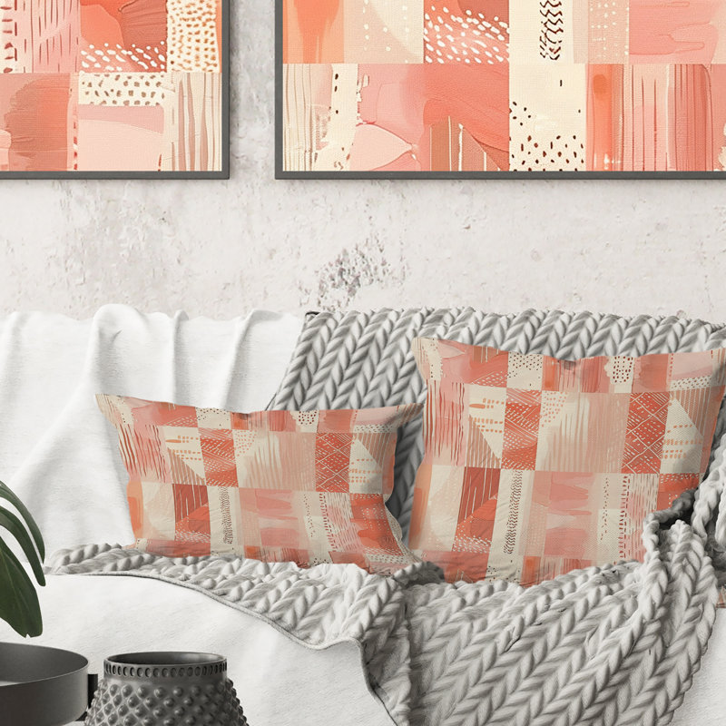 Coussin Peach Boho Pastal, H 16 po x l 16 po, Carrée