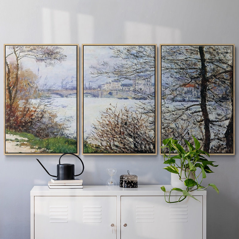 Les rives de la seine, île de la Grande - Toile encadrée multi-pièces, H 24 po x l 48 po x P 2 po, Naturel