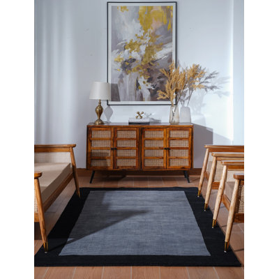 Kenshawn Hand Knotted Loom Wool Eco-Friendly Area Rugs - Rectangle, Charcoal Black Color, Contemporary Modern Design, High Pile Thick Handmade Anti Skid Area Rugs for Living Room, Bed Room