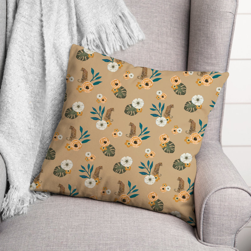 Coussin Floral, Brun clair