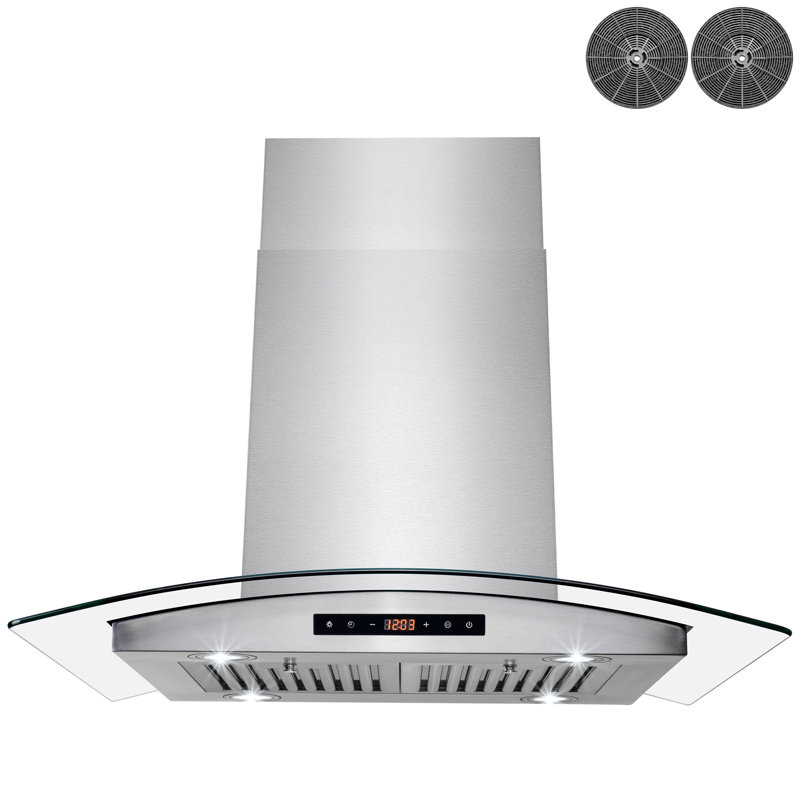 Hotte de cuisine convertible pour îlot de cuisine de 30 pouces de 343 pi³/min avec verre trempé incurvé et panneau à écran tactile