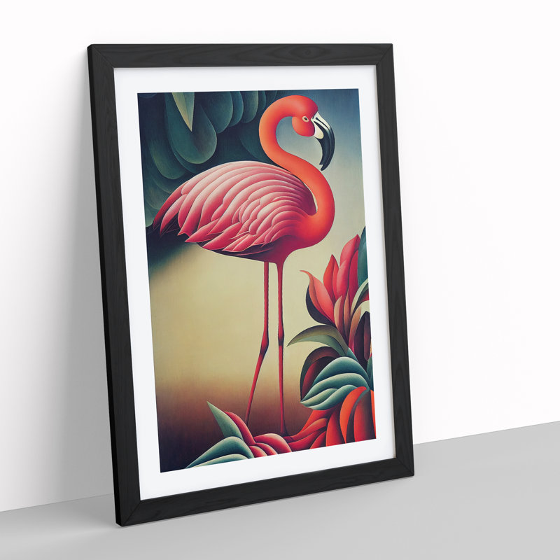 Curious Flamingo - Single Picture Frame Print, Black, 34cm H x 25cm W x 2cm D