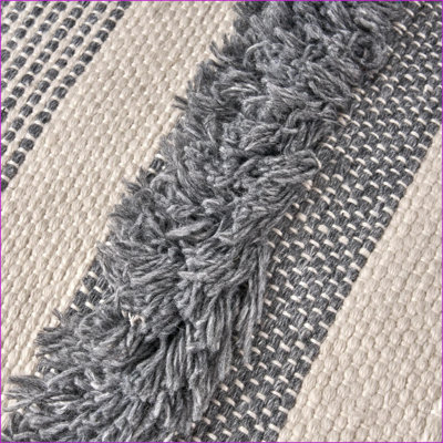 Pouf, Cozy Faux Yarn Large 26x26 Inch Fully Assembled | Ivory Grey | Fabric