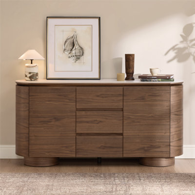  Valmin 63" Modern Solid Wood Sideboard with Storage and Stone Slab Top