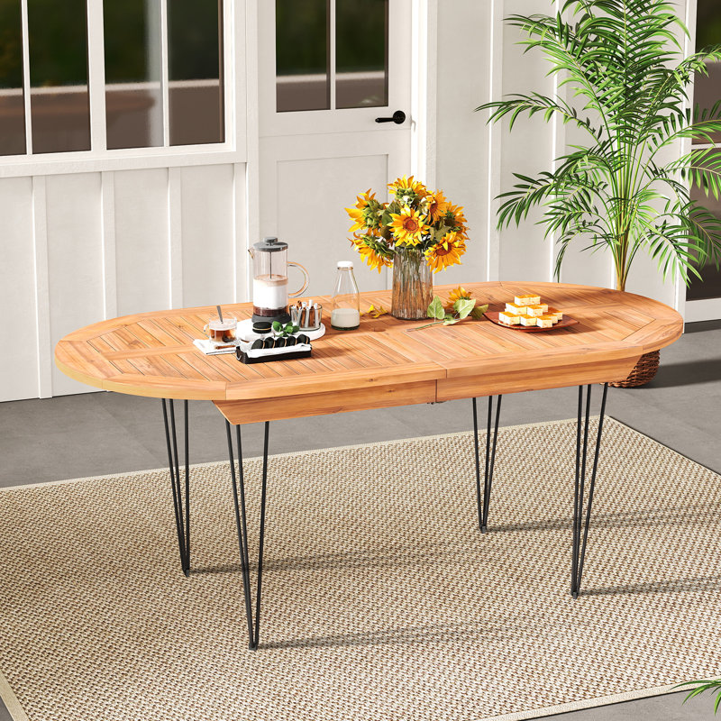 71'' Patio Dining Table 6 Person Large Oval Table w/ Teak Wood Tabletop