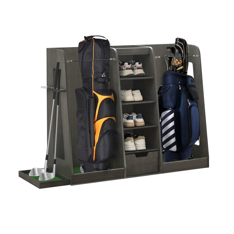 Golf Organizer Premium Wooden Golf Bag Organizer and Storage Rack