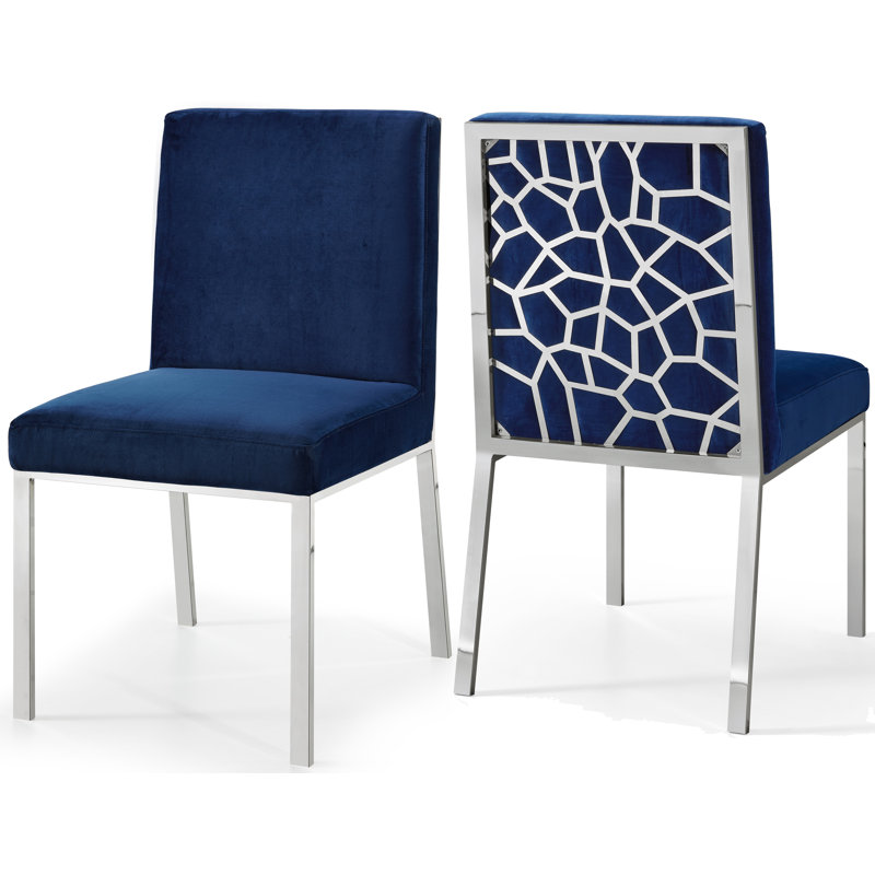 Sansa 20'' H Velvet Upholstered Side Chair, Navy Velvet, Chrome