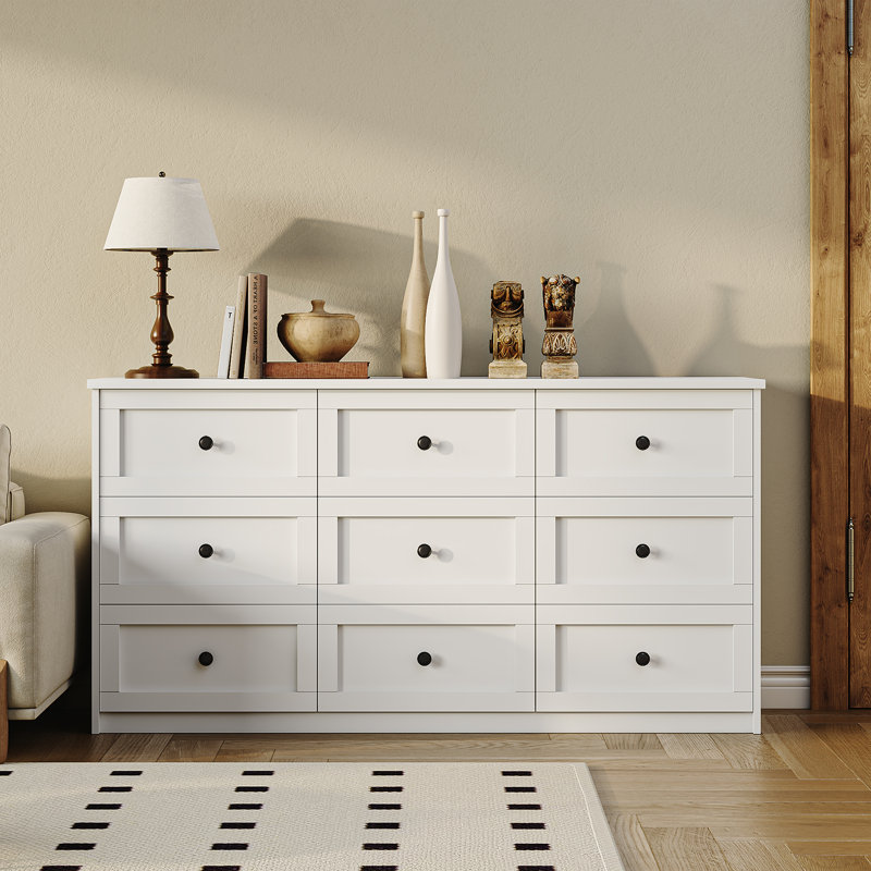 Bulwell 59" W Bedroom Dresser, Chest Of Drawers 9 Drawer Dresser For Bedroom, Living Room, Closet, White