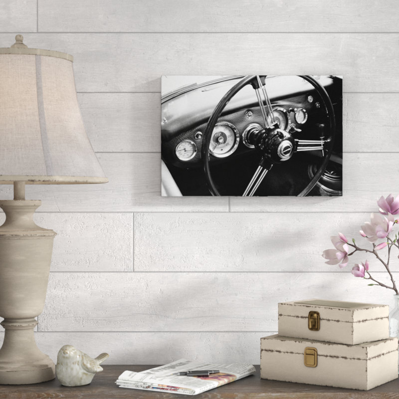 " Black And White Steering Wheel Dark ", 12" H x 18" W