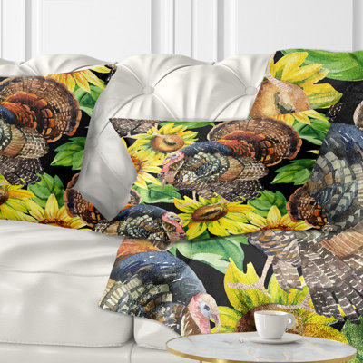 Coussin lombaire à fleurs et oiseau