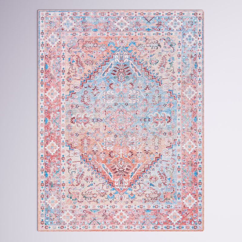Briana Oriental Pink/Blue Area Rug, Rectangle 5'3" x 7'6"