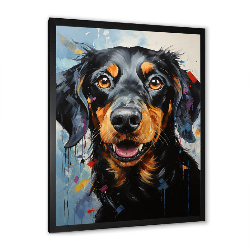 Dachshund Delight III sur impression sur toile, H 40 po x l 30 po x P 1,5 po, Cadre simple noir