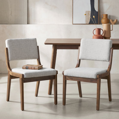 Chaises de salle à manger rembourrées Hudson de 80,4 cm de hauteur avec pieds en bois massif couleur espresso, revêtement en polyester gris pâle (ensemble de 2)