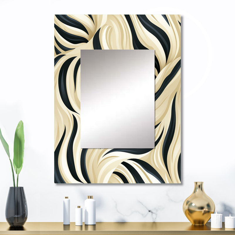 Haddan crème et harmonie zébrée noire - grand miroir abstrait, miroir mural décoratif abstrait, impression d'art en métal