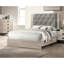 Grand lit moderne, finition crème, tête de lit grise, tête de lit contemporaine en bois d'hévéa gris-411436641-411436640