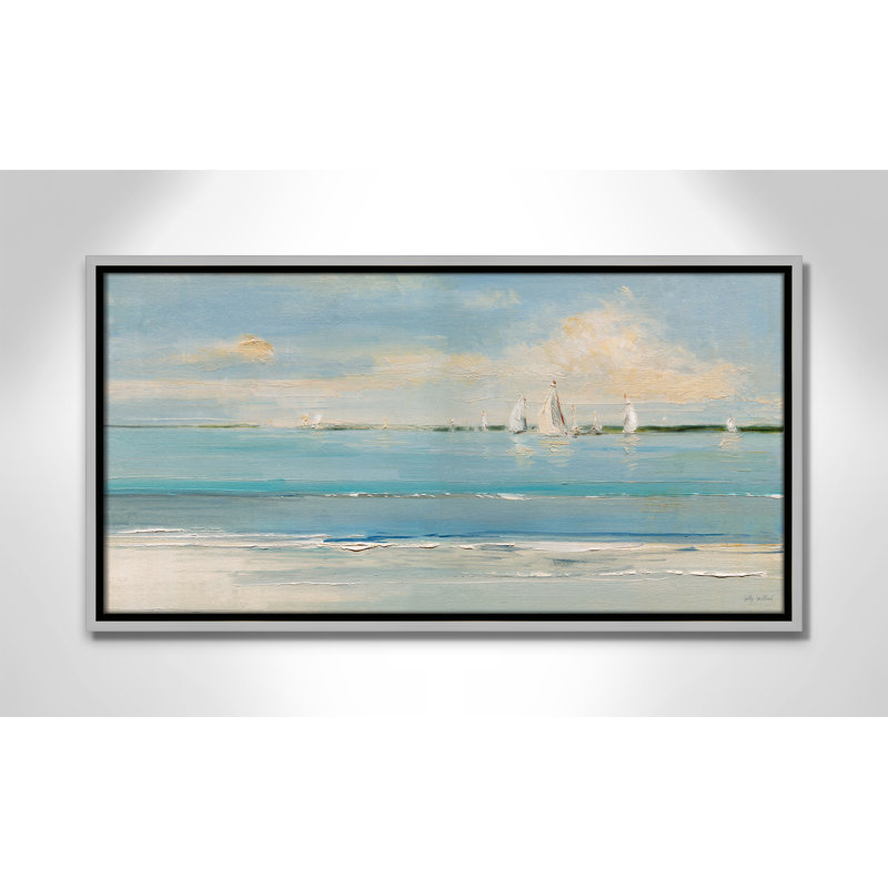 Windy Regatta Print par Sally Swatland, Toile avec cadre, Flottant argent, L 25,5 po x H 13,5 po