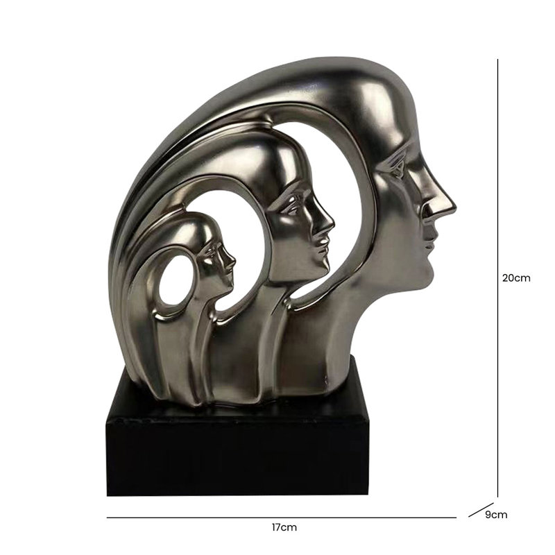 Abdullateef Figurine Modern Accents Home Decor, Human 3 Face Thinker Sculpture Statue for Living Room, Silver
