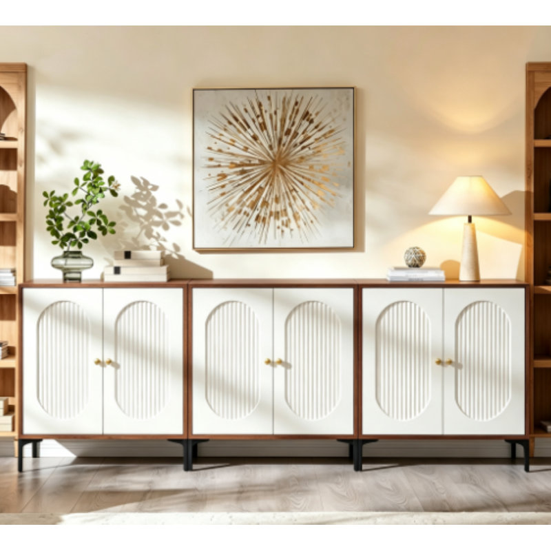 Buffet de rangement 94,47 "avec portes et tablettes, chêne naturel et blanc, 3 pièces, Chêne naturel, blanc