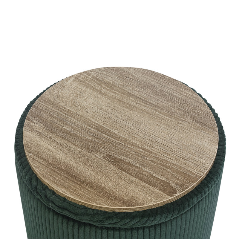 16.9 Inches Height Upholstered Round Storage Ottoman, Dark Green Corduroy
