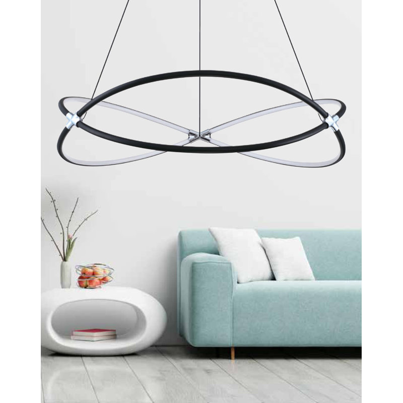 Achetez la lampe suspendue à 24 lumières HOOP - double spirale noire et chrome, 48 W, 1 300 Lm, éclairage moderne