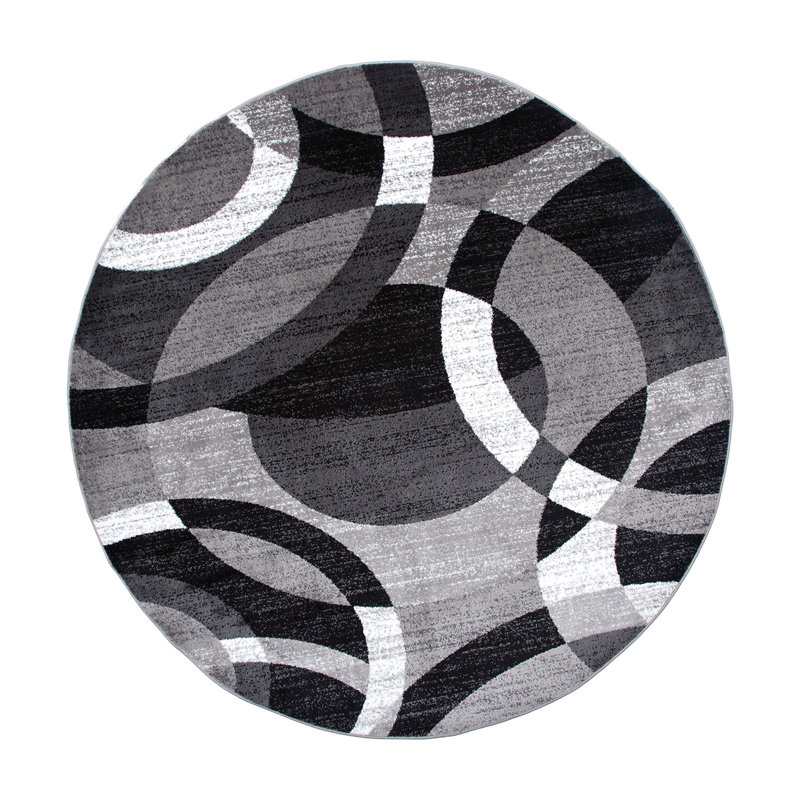Mehul Woven Geometric Gray/Black/Ivory Area Rug – Modern Abstract Circles Polypropylene Carpet for Living Room, Bedroom, Entryway, or Dining Room