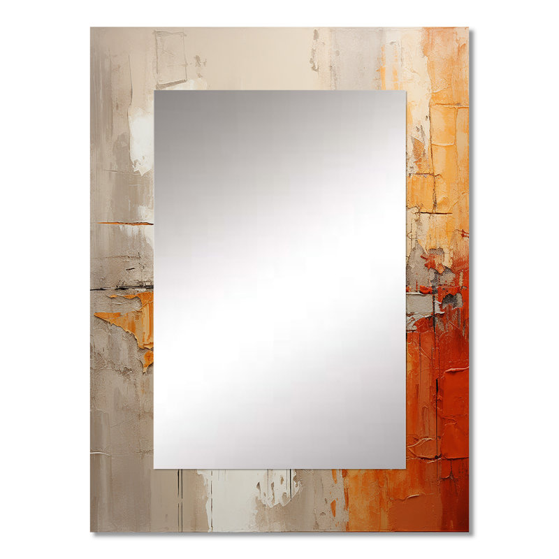 Orange Impressions I - Abstract Collages Decorative Wall Mirror, Yellow Mirror, Printed Metal Art, 32" x 24"