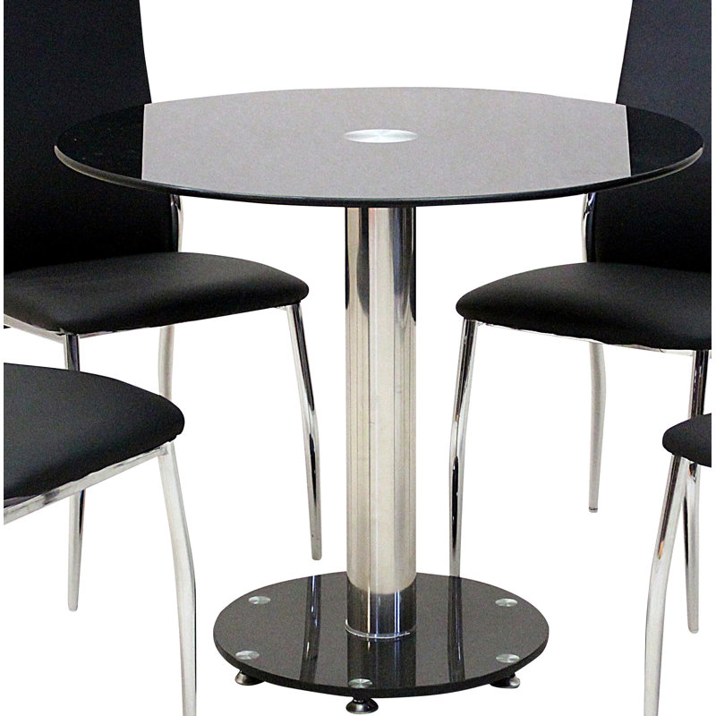 Angus Round Glass Top Dining Table, Black