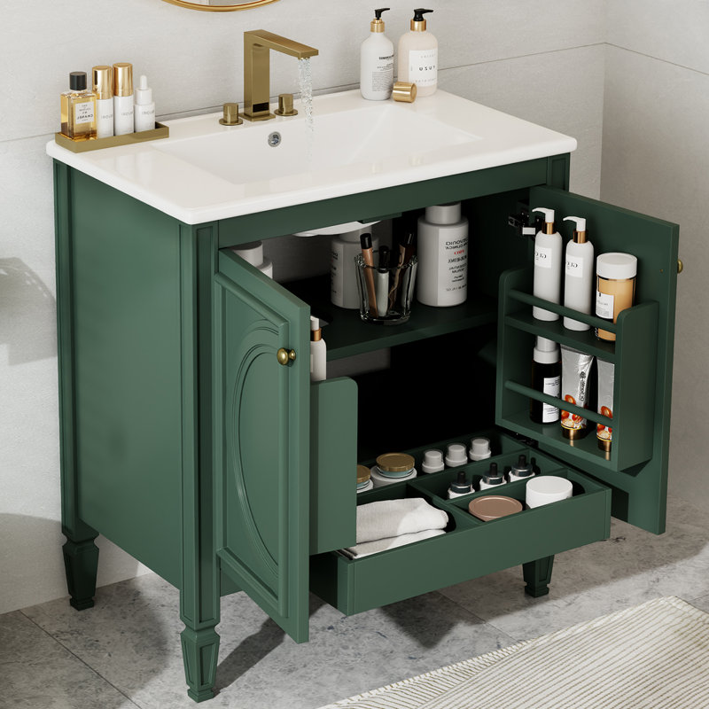 30" Vintage Style Bathroom Vanity With Sink, Green