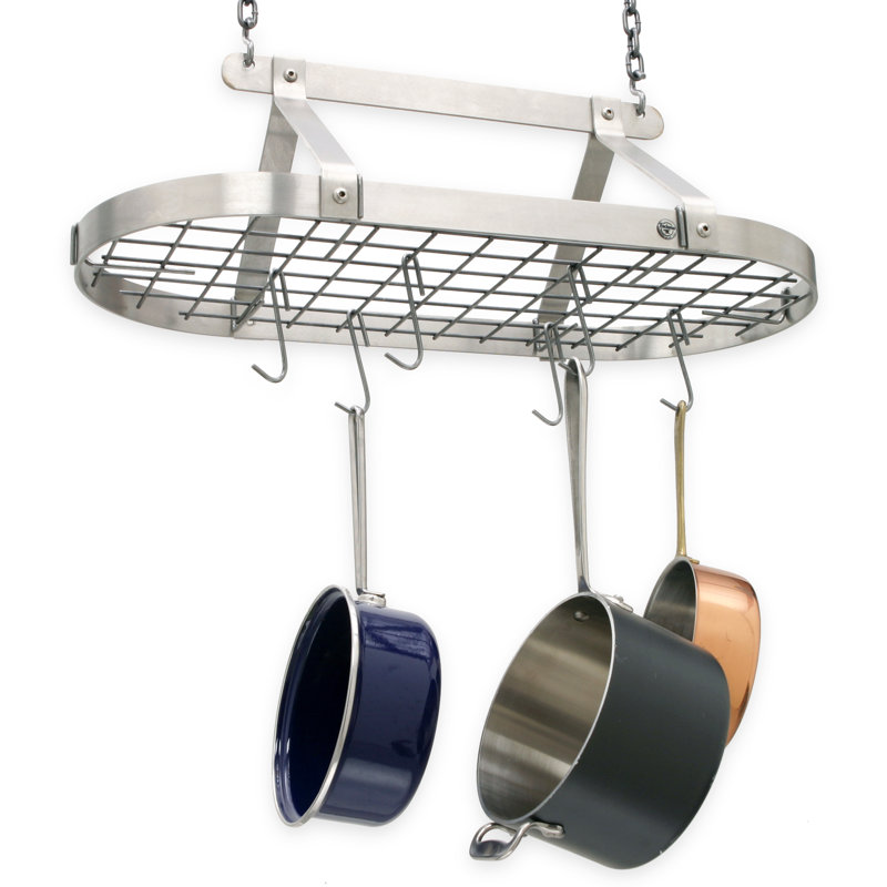 Gourmet to Decor Oval Hanging Pot Rack, Stainless Steel