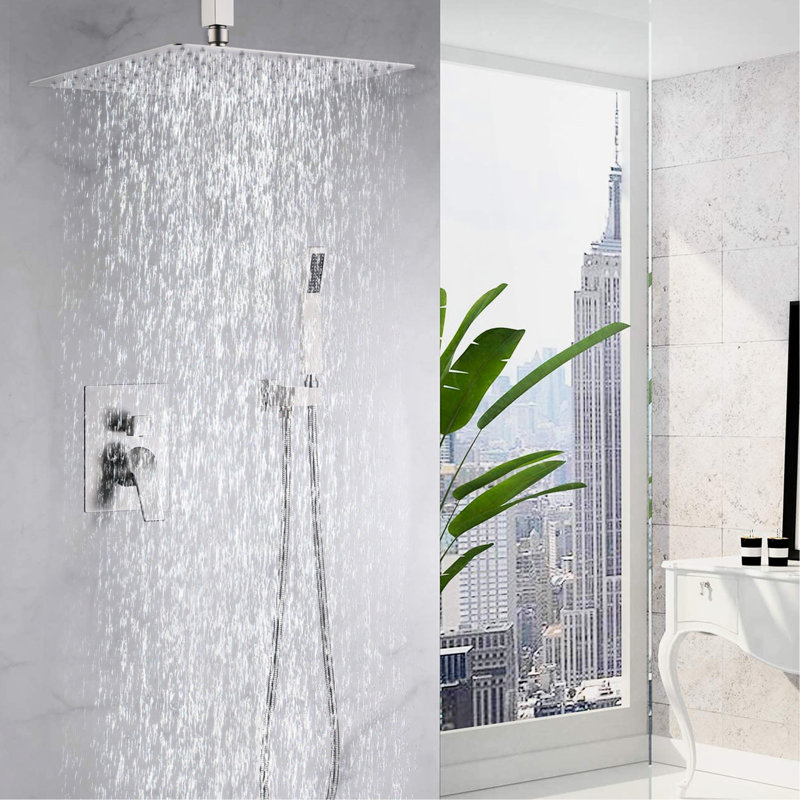 Douche en acier inoxydable, pomme de pluie de 12 po et douche à main, balancelle, finition nickel brossé, ensemble d'installation murale
