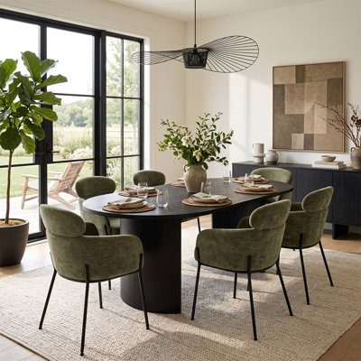 Ensemble de table de salle à manger ovale de 79 pouces avec fauteuils rembourrés à double dossier