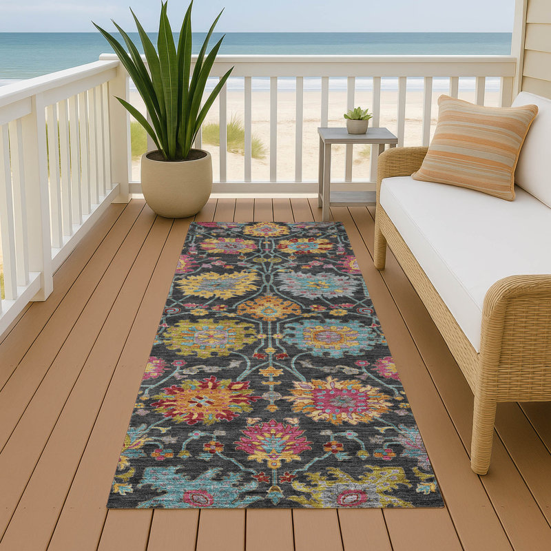 Tapis damassé intérieur / extérieur lavable à la machine Mattera ACN2288, Tapis de couloir 2 pi 3 po x 7 pi 6 po