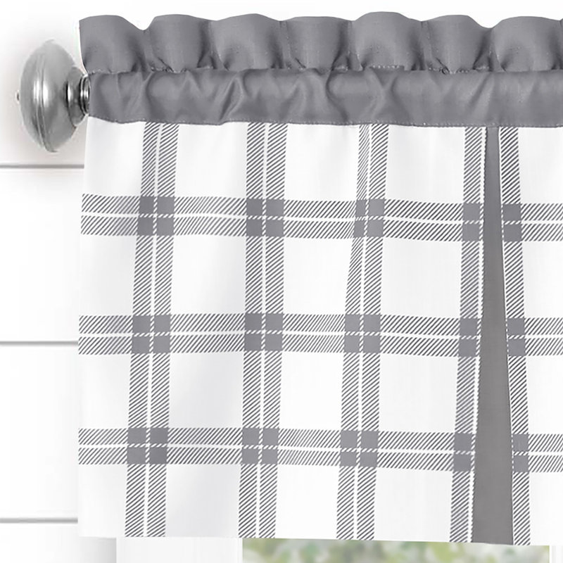Gray Plaid Light Filtering Tier and Valance Curtain Set, 58" x 36"